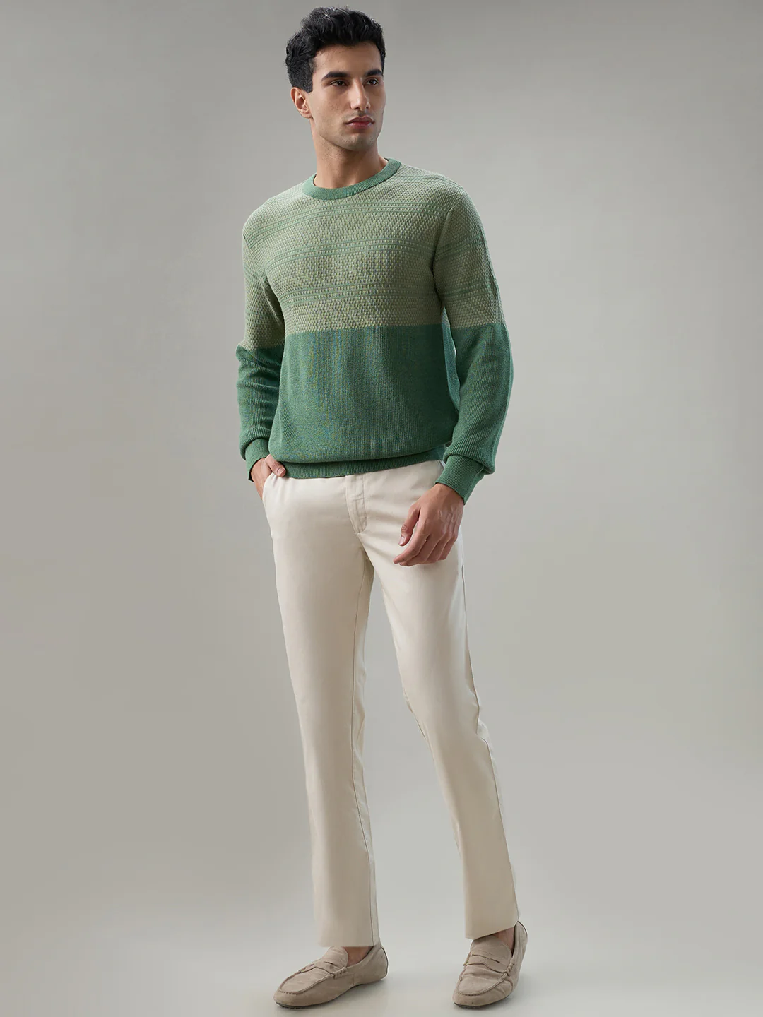 Colorplus Men Green Jacquard Regular Fit Cotton Sweatshirt - Image 5