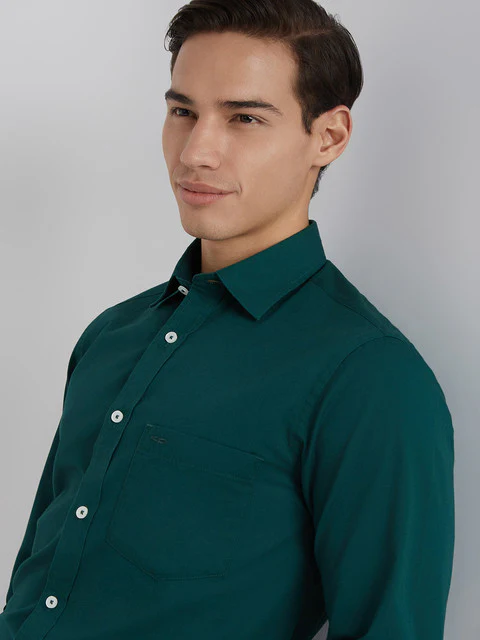 Colorplus Men Green Plain Regular Fit Cotton Shirt - Image 6