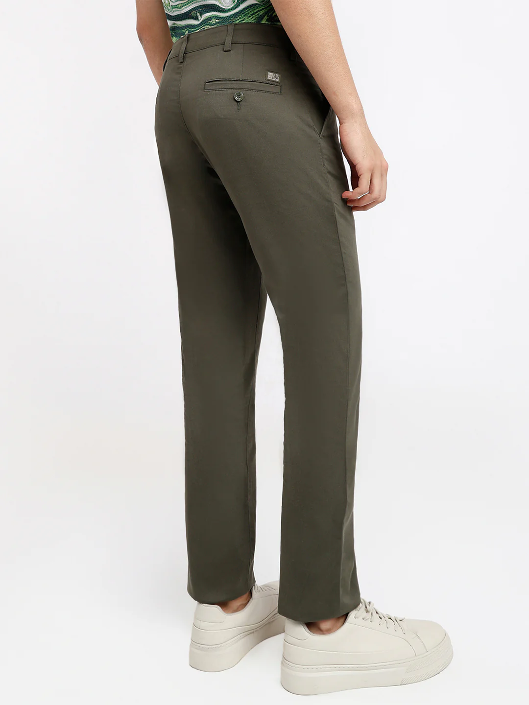 Colorplus Men Green Plain Slim Fit Cotton Blend Trouser - Image 4