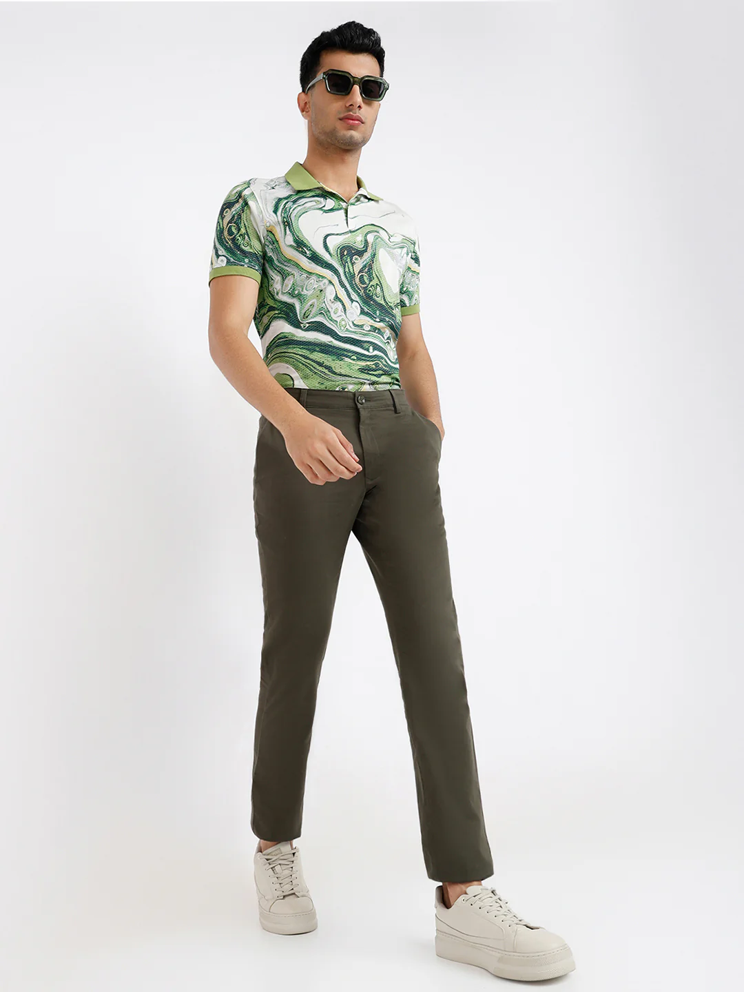 Colorplus Men Green Plain Slim Fit Cotton Blend Trouser - Image 5