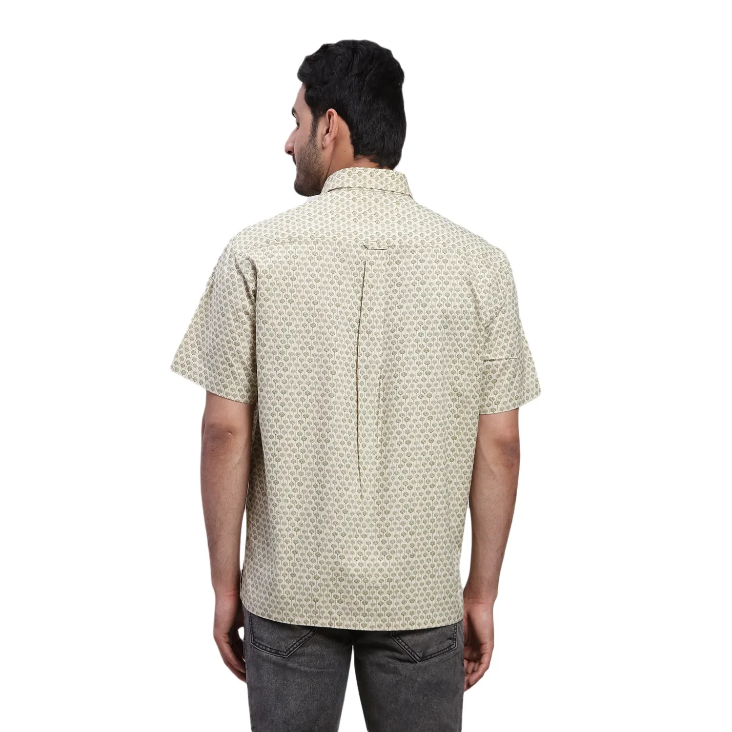 ColorPlus Men Green Print Comfort Fit Cotton Half Sleeve Shirt - Image 4