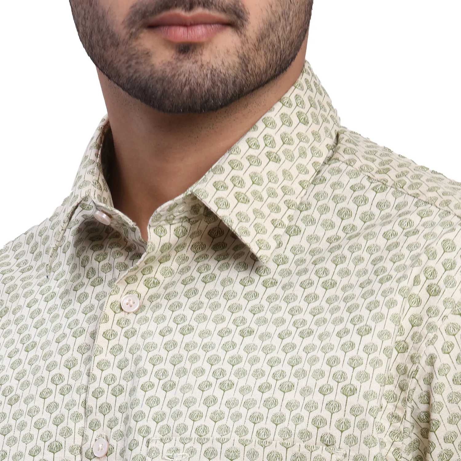 ColorPlus Men Green Print Comfort Fit Cotton Half Sleeve Shirt - Image 6