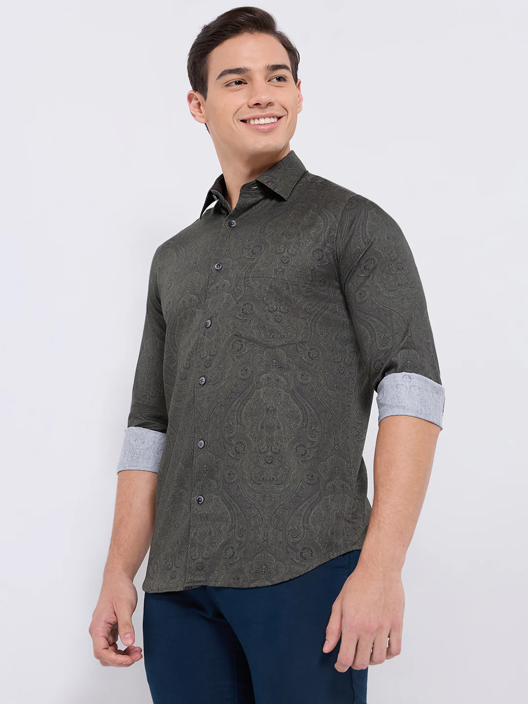 Colorplus Men Green Print Regular Fit Cotton Casual Shirt - Image 3