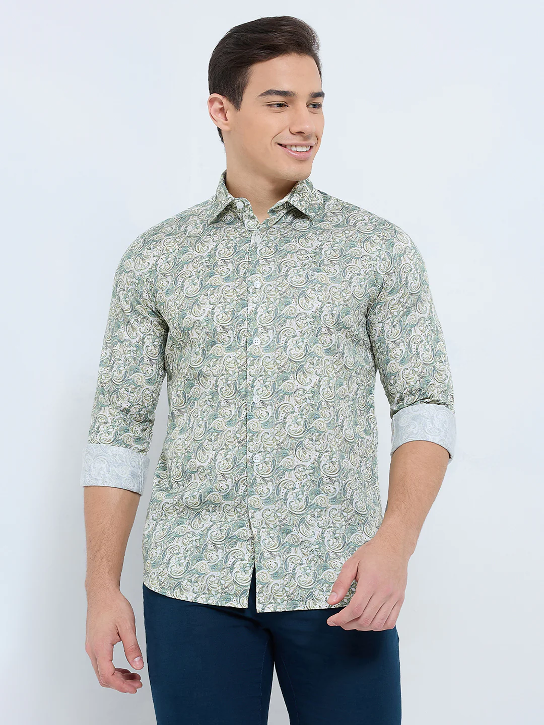 Colorplus Men Green Print Regular Fit Cotton Casual Shirt - Image 2