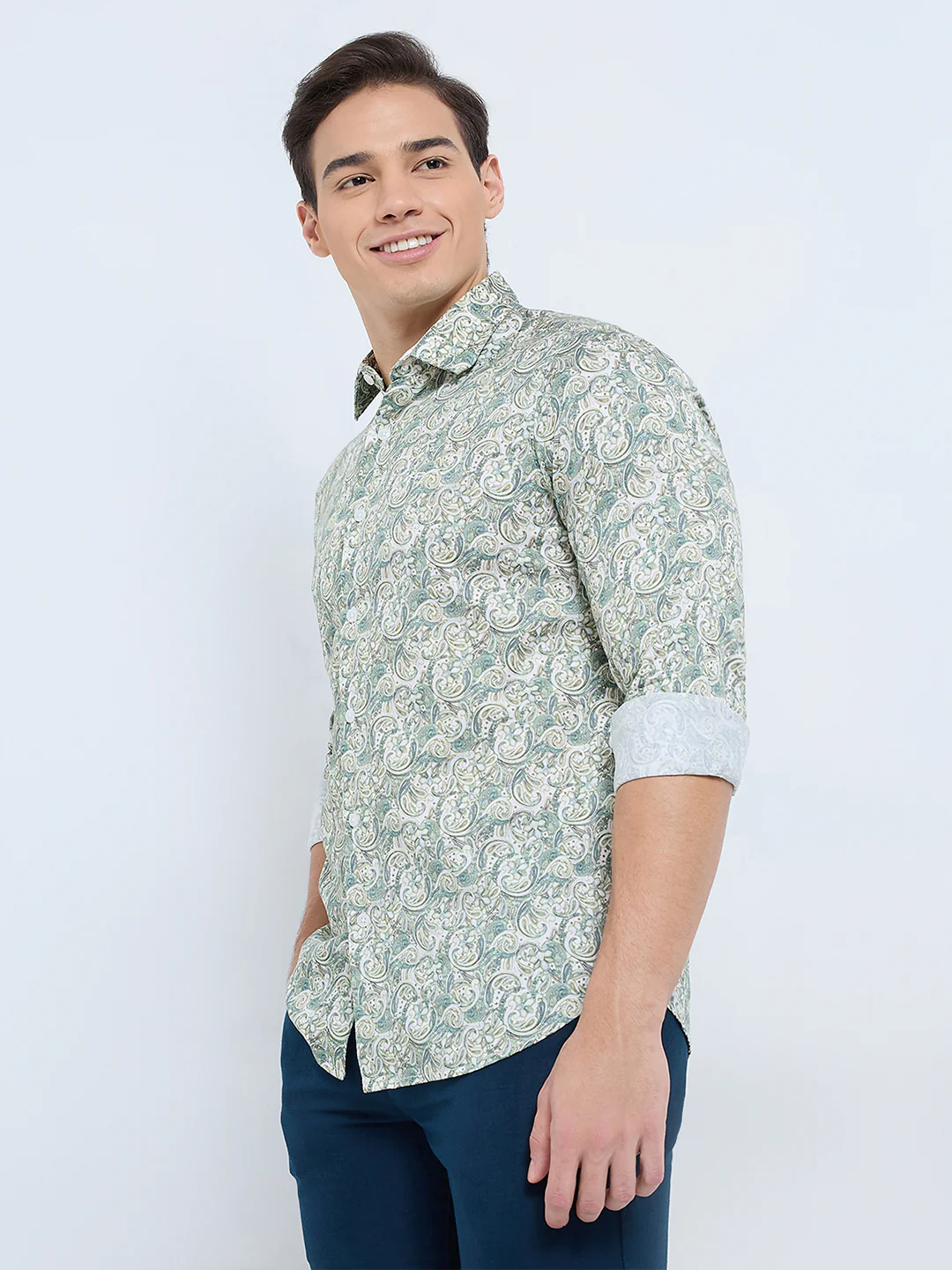 Colorplus Men Green Print Regular Fit Cotton Casual Shirt - Image 3