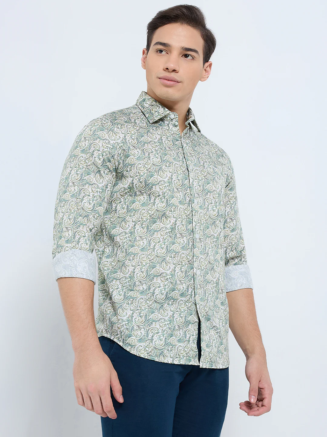 Colorplus Men Green Print Regular Fit Cotton Casual Shirt - Image 4