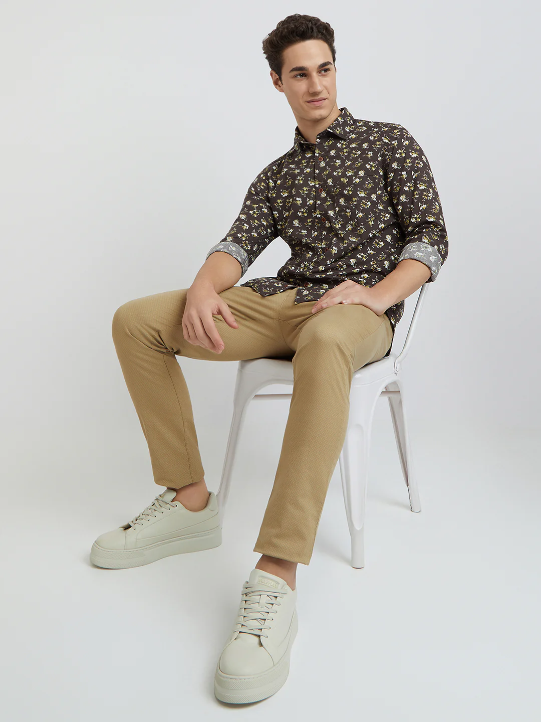 ColorPlus Men Green Print Regular Fit Cotton Shirt - Image 5