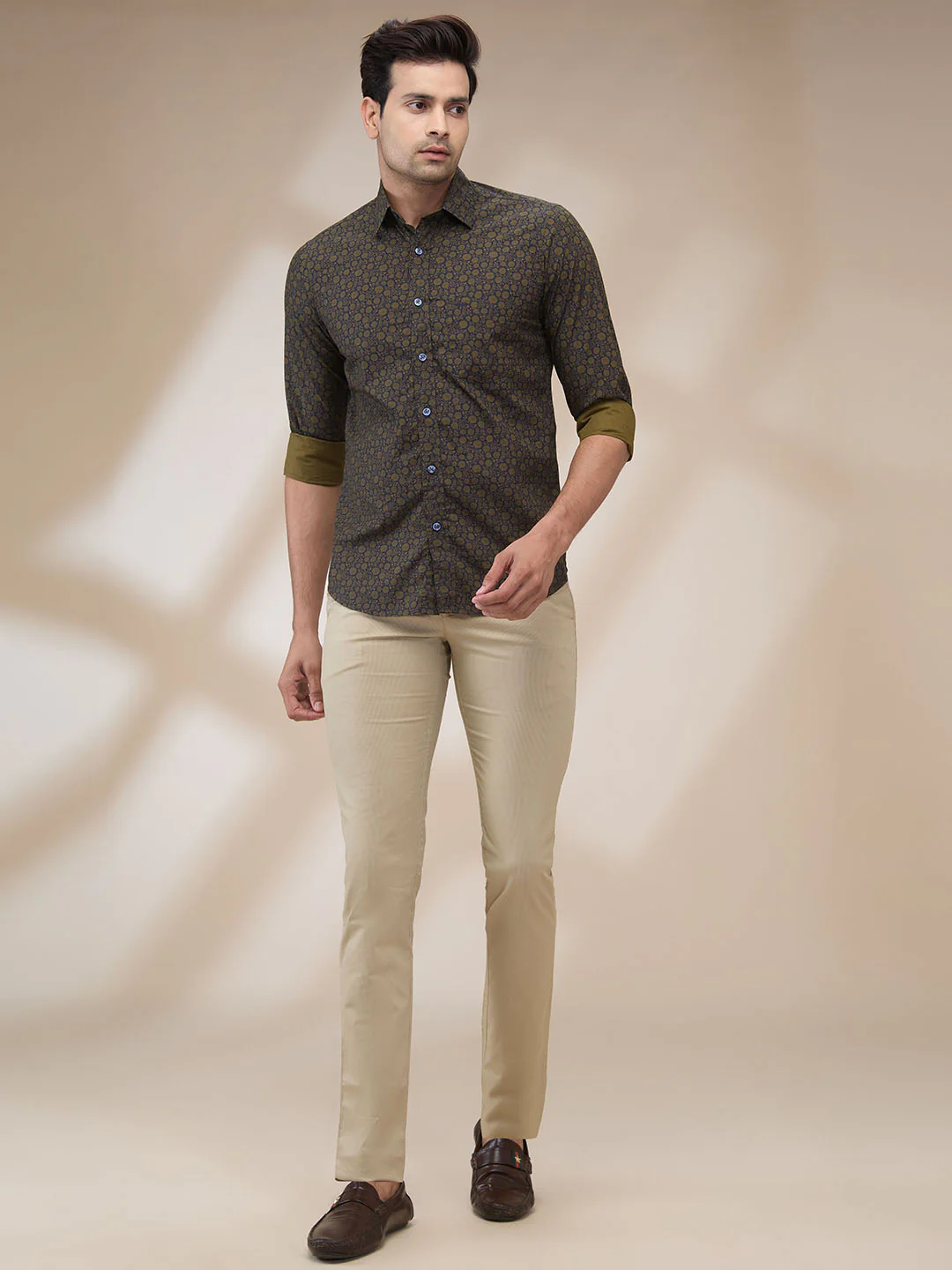 ColorPlus Men Green Print Regular Fit Cotton Shirt - Image 2