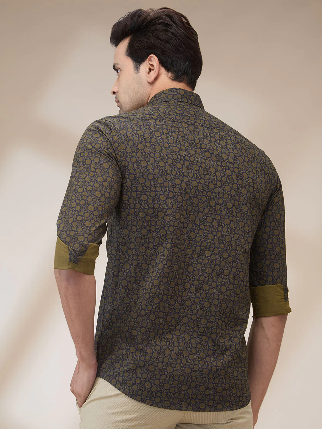 ColorPlus Men Green Print Regular Fit Cotton Shirt - Image 4