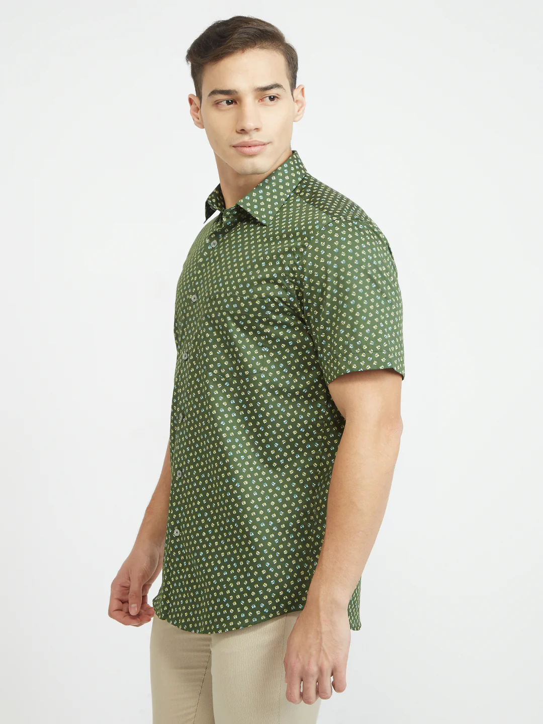 ColorPlus Men Green Print Regular Fit Cotton Shirt - Image 3