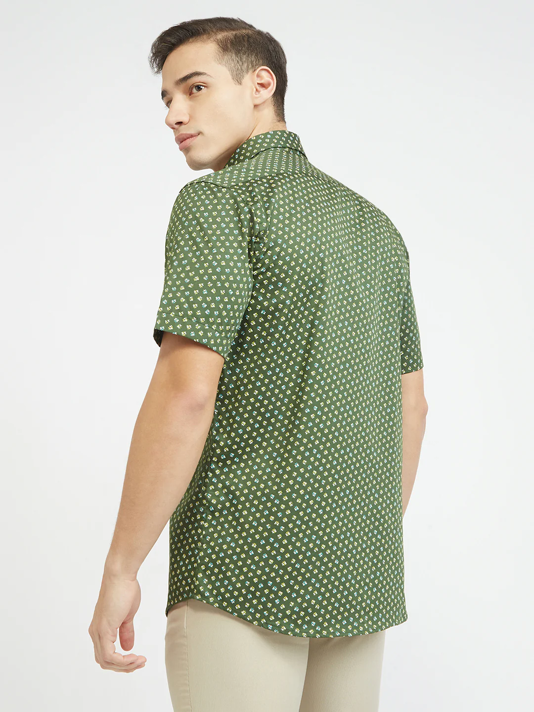 ColorPlus Men Green Print Regular Fit Cotton Shirt - Image 4