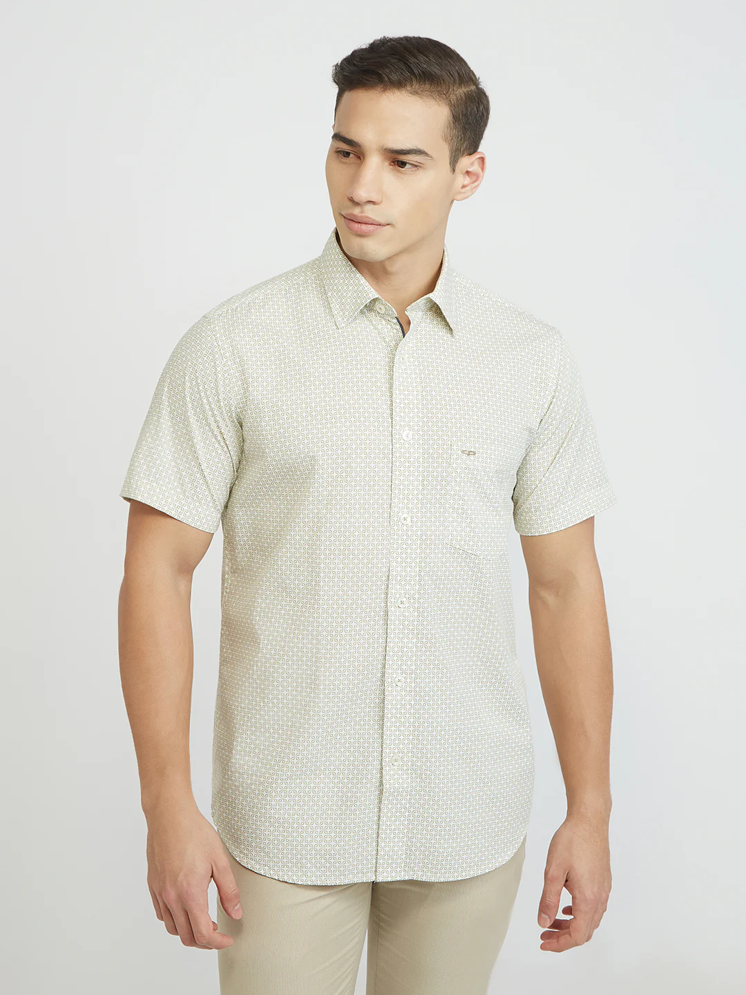 ColorPlus Men Green Print Regular Fit Cotton Shirt