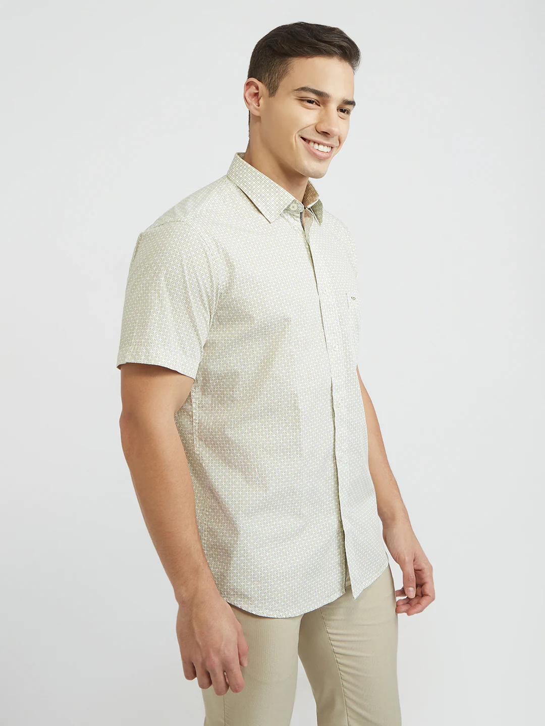 ColorPlus Men Green Print Regular Fit Cotton Shirt - Image 2
