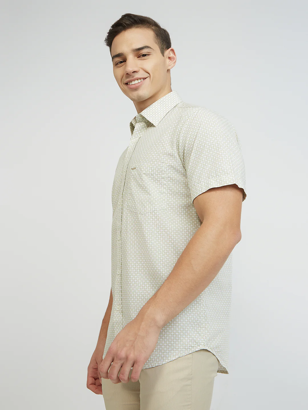 ColorPlus Men Green Print Regular Fit Cotton Shirt - Image 3