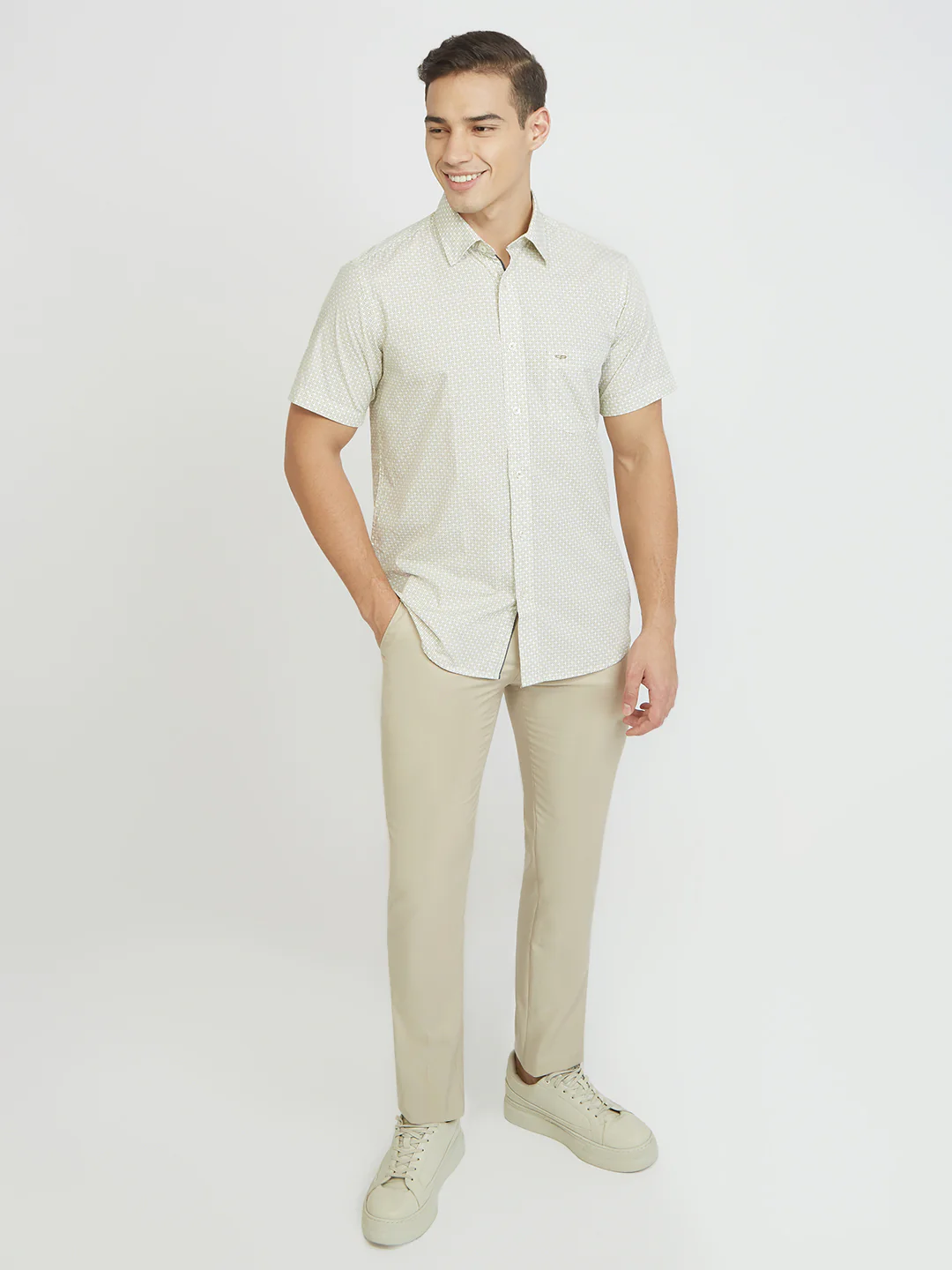 ColorPlus Men Green Print Regular Fit Cotton Shirt - Image 5