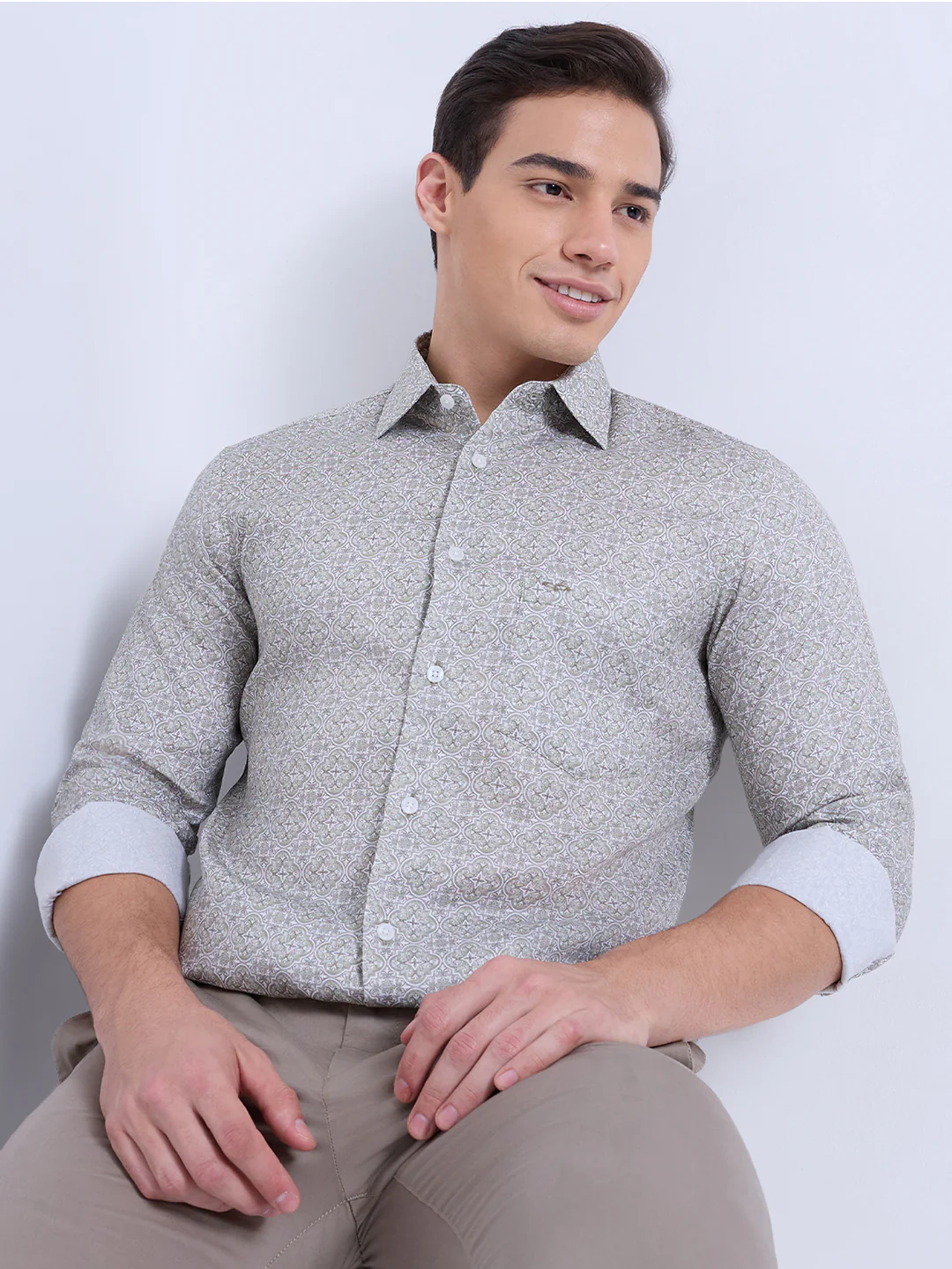Colorplus Men Green Print Regular Fit Tencel Casual Shirt