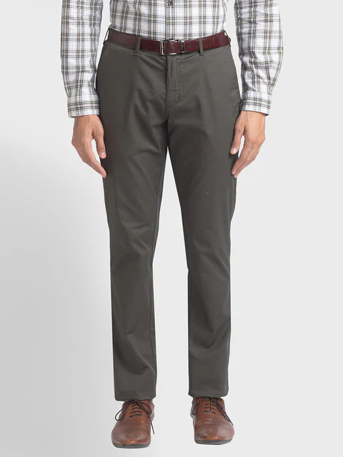Colorplus Men Green Printed Contemporary Fit Cotton Blend Trouser