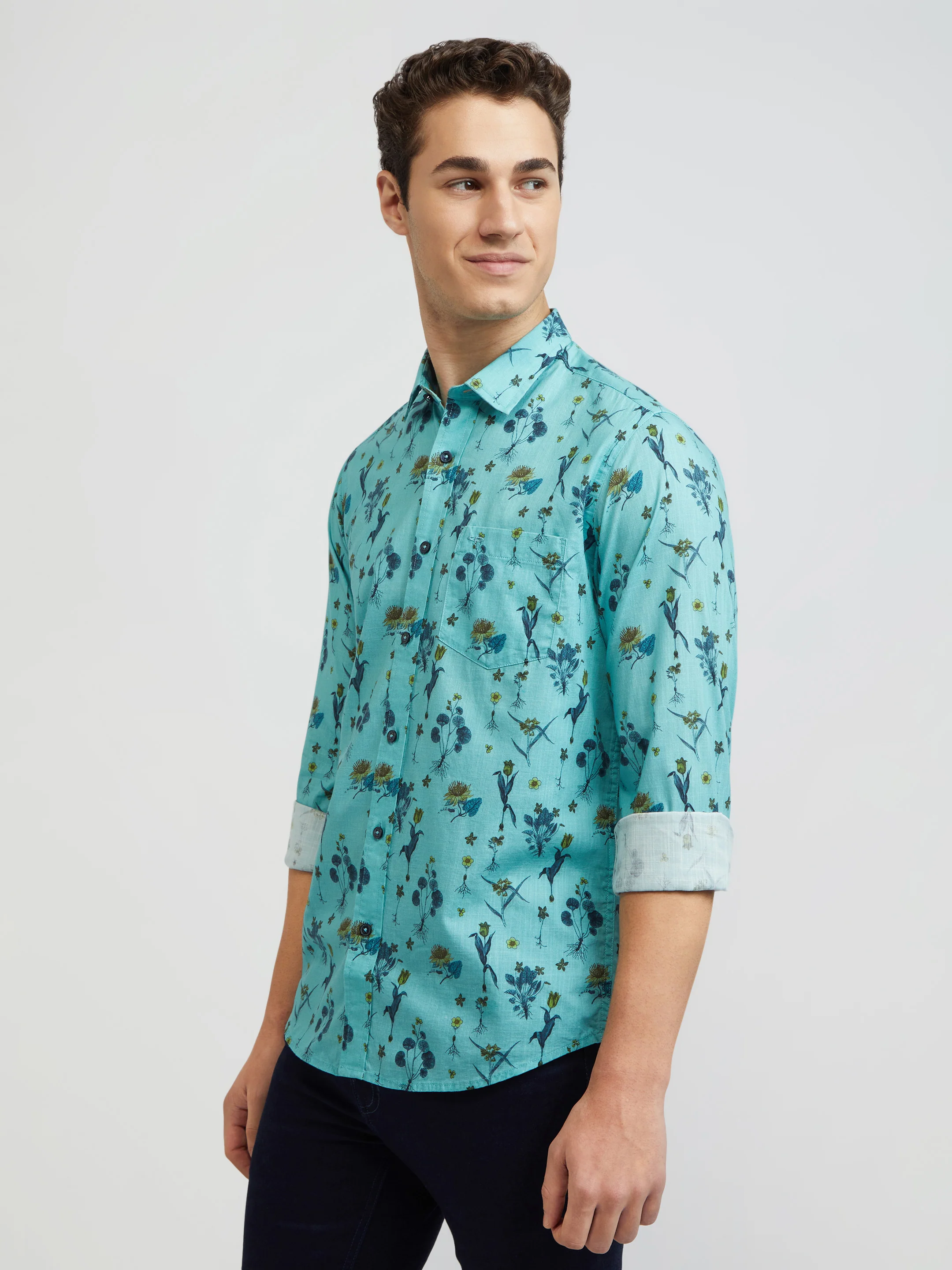 Colorplus Men Blue Printed Contemporary Fit Cotton Casual Shirt - Image 3