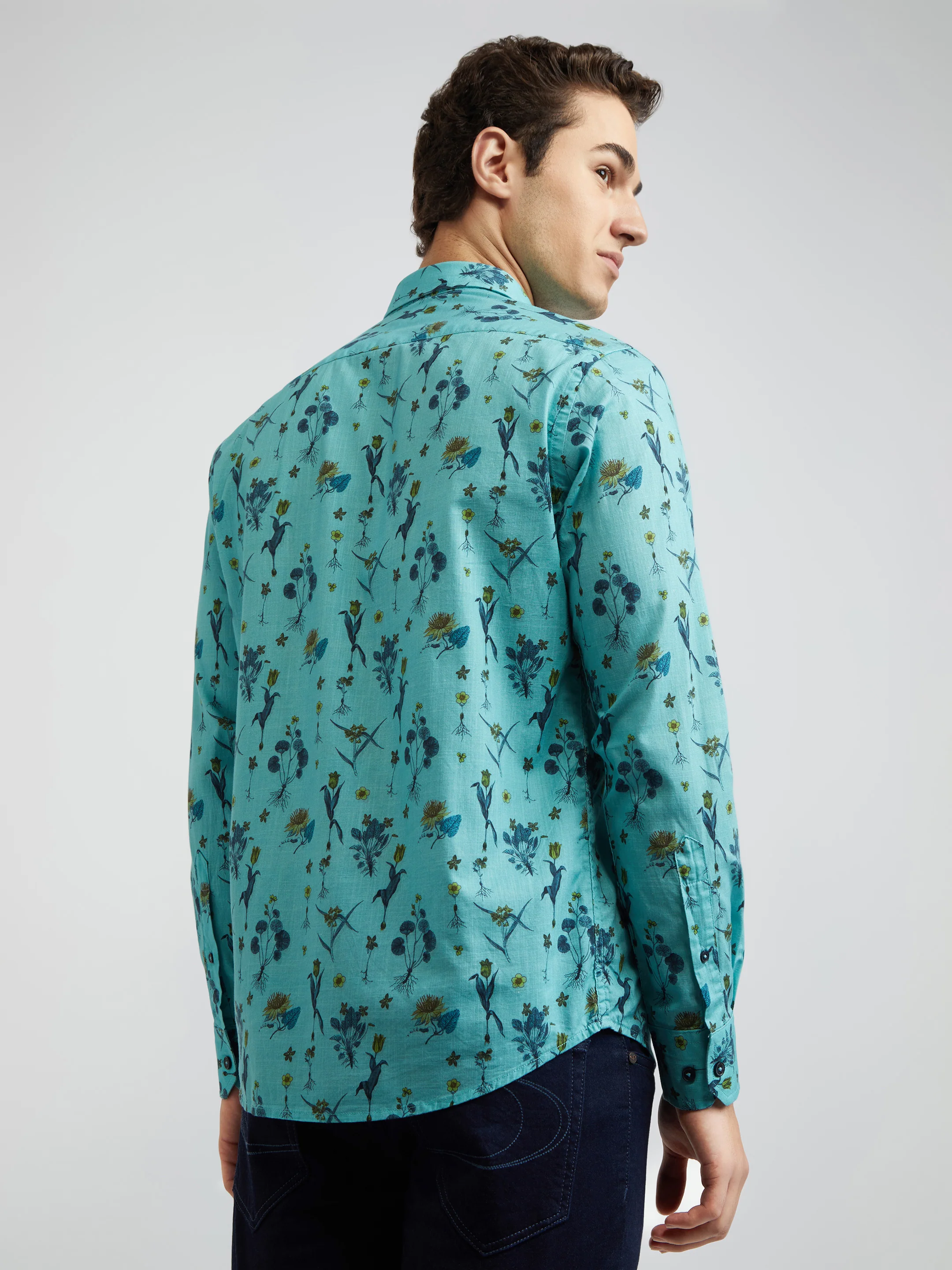 Colorplus Men Blue Printed Contemporary Fit Cotton Casual Shirt - Image 4