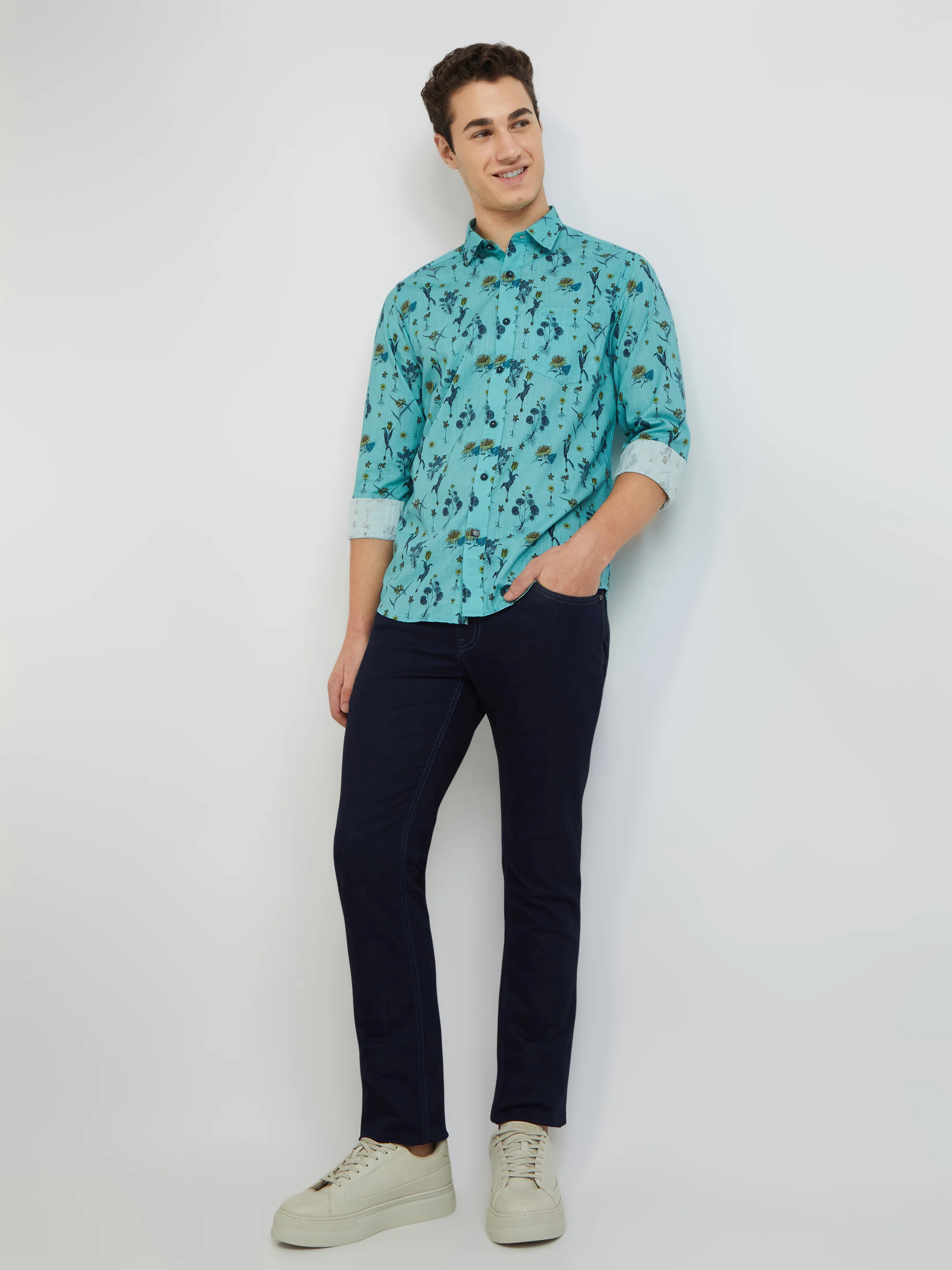 Colorplus Men Blue Printed Contemporary Fit Cotton Casual Shirt - Image 5