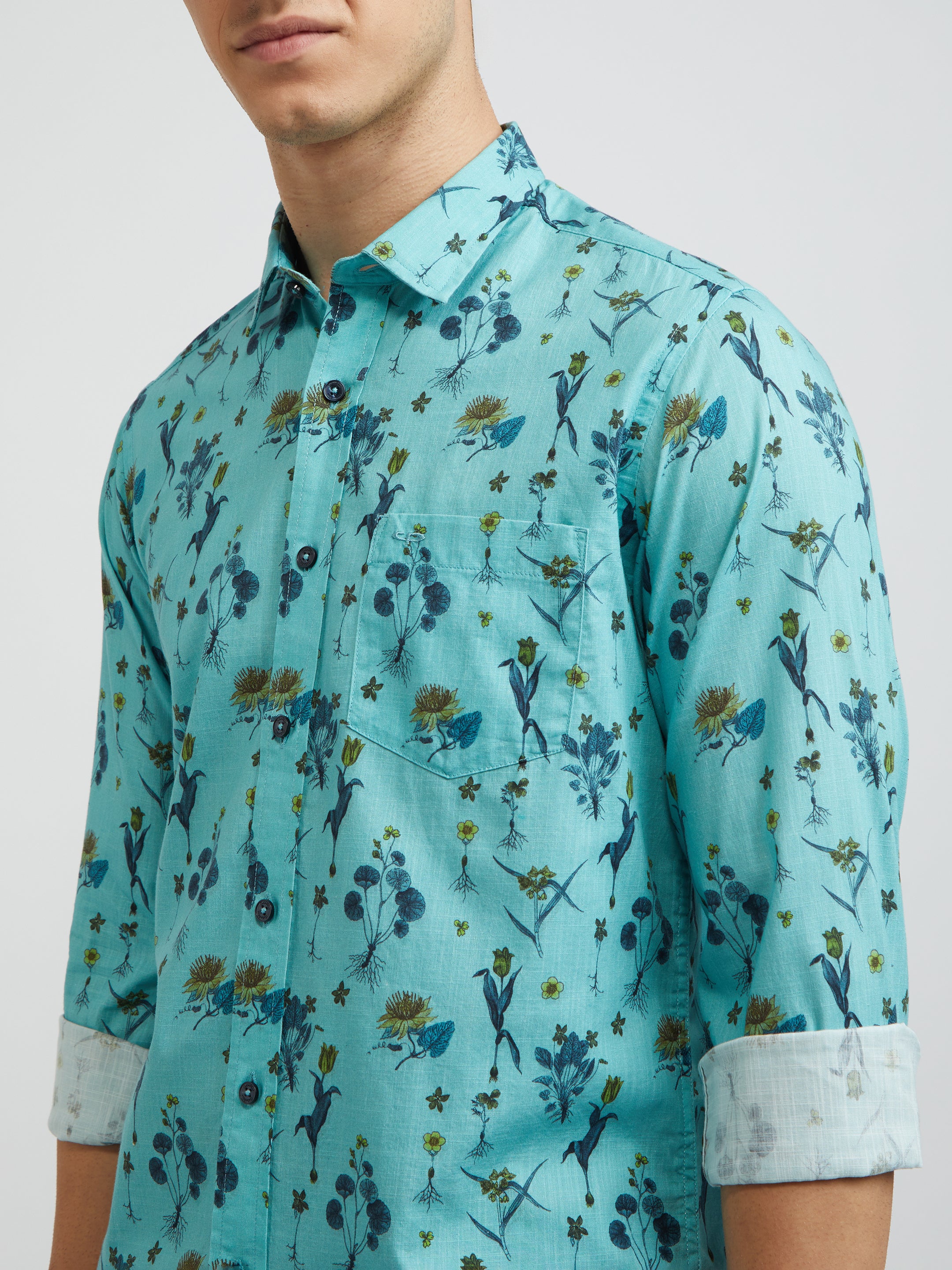 Colorplus Men Blue Printed Contemporary Fit Cotton Casual Shirt - Image 6