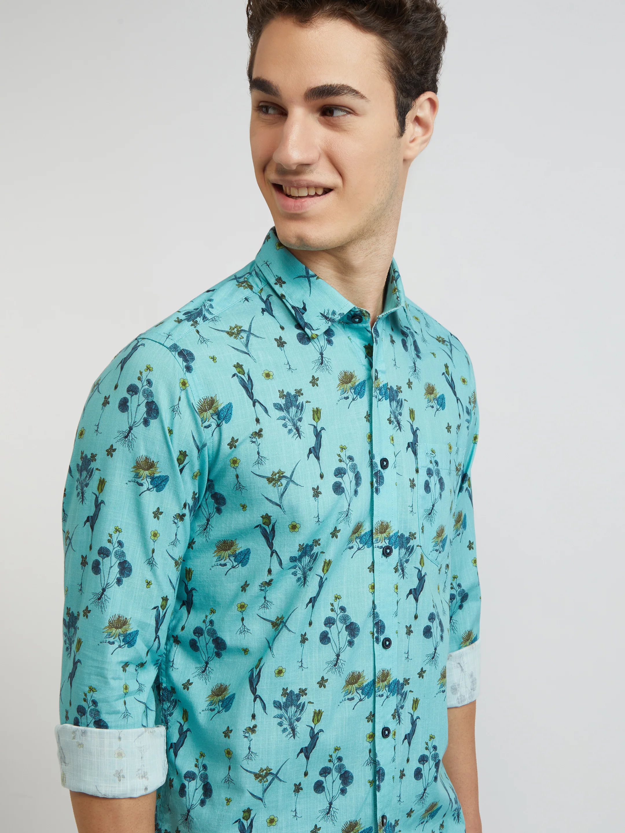 Colorplus Men Blue Printed Contemporary Fit Cotton Casual Shirt - Image 7