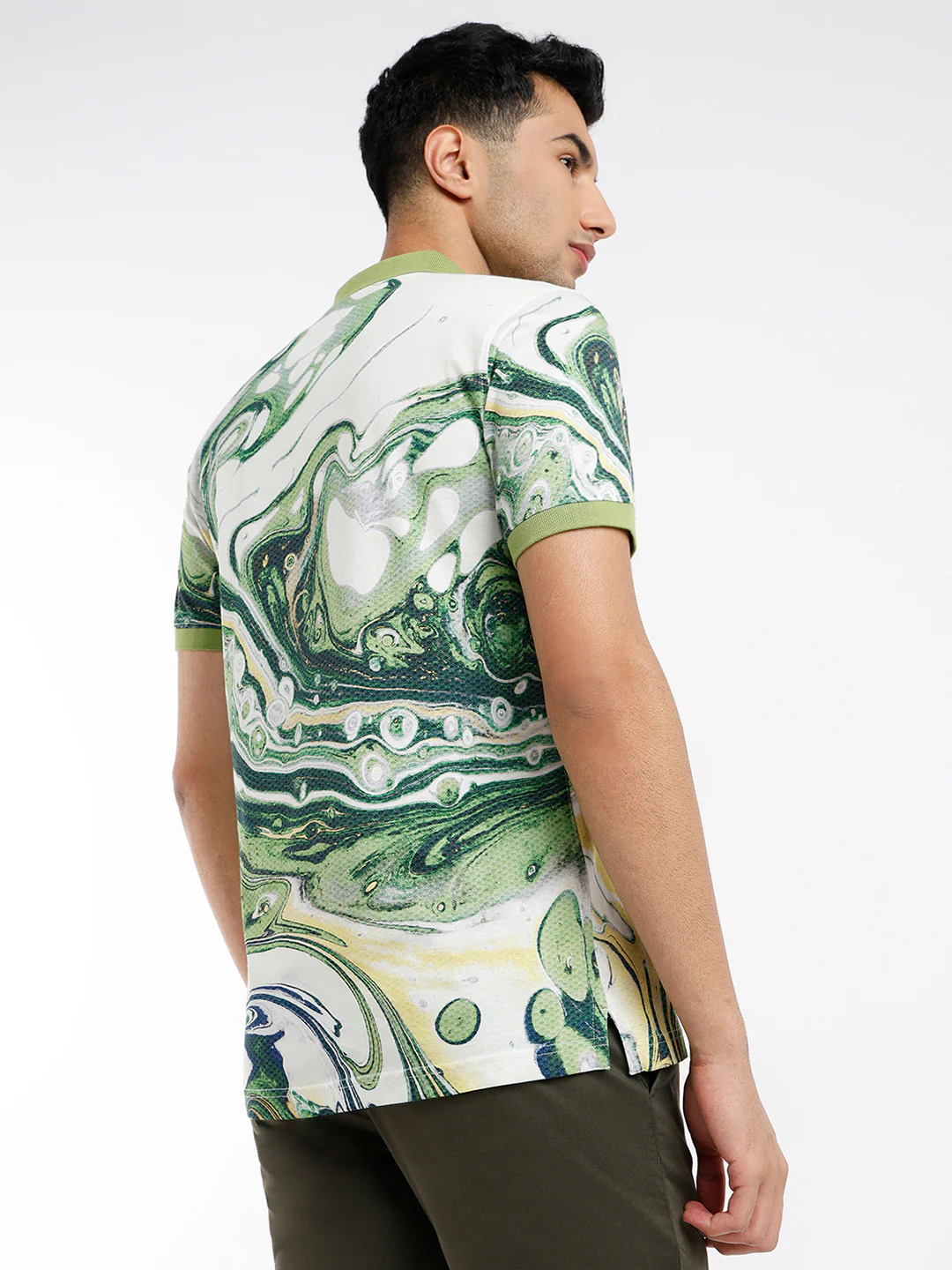 Colorplus Men Green Printed Regular Fit Cotton Blend T-Shirt - Image 4
