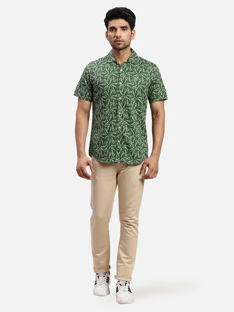 Colorplus Men Green Printed Regular Fit Cotton Casual Shirts - Image 5