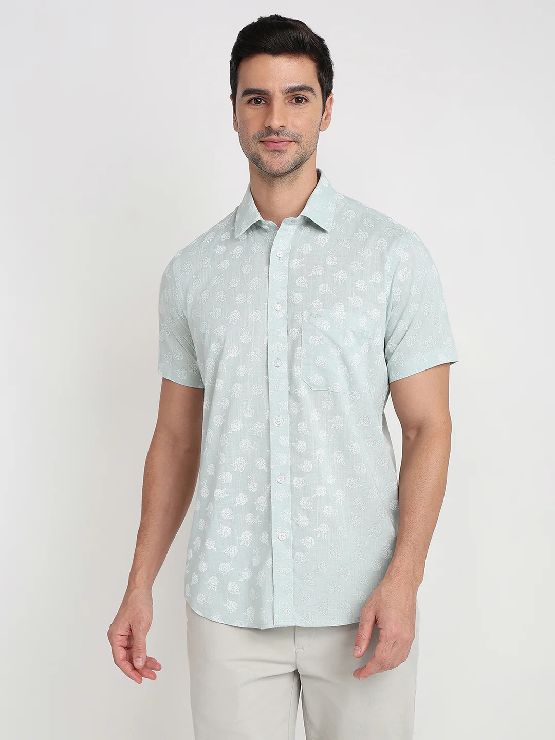 Colorplus Men Green Printed Regular Fit Cotton Half Sleeve Casual Shirt