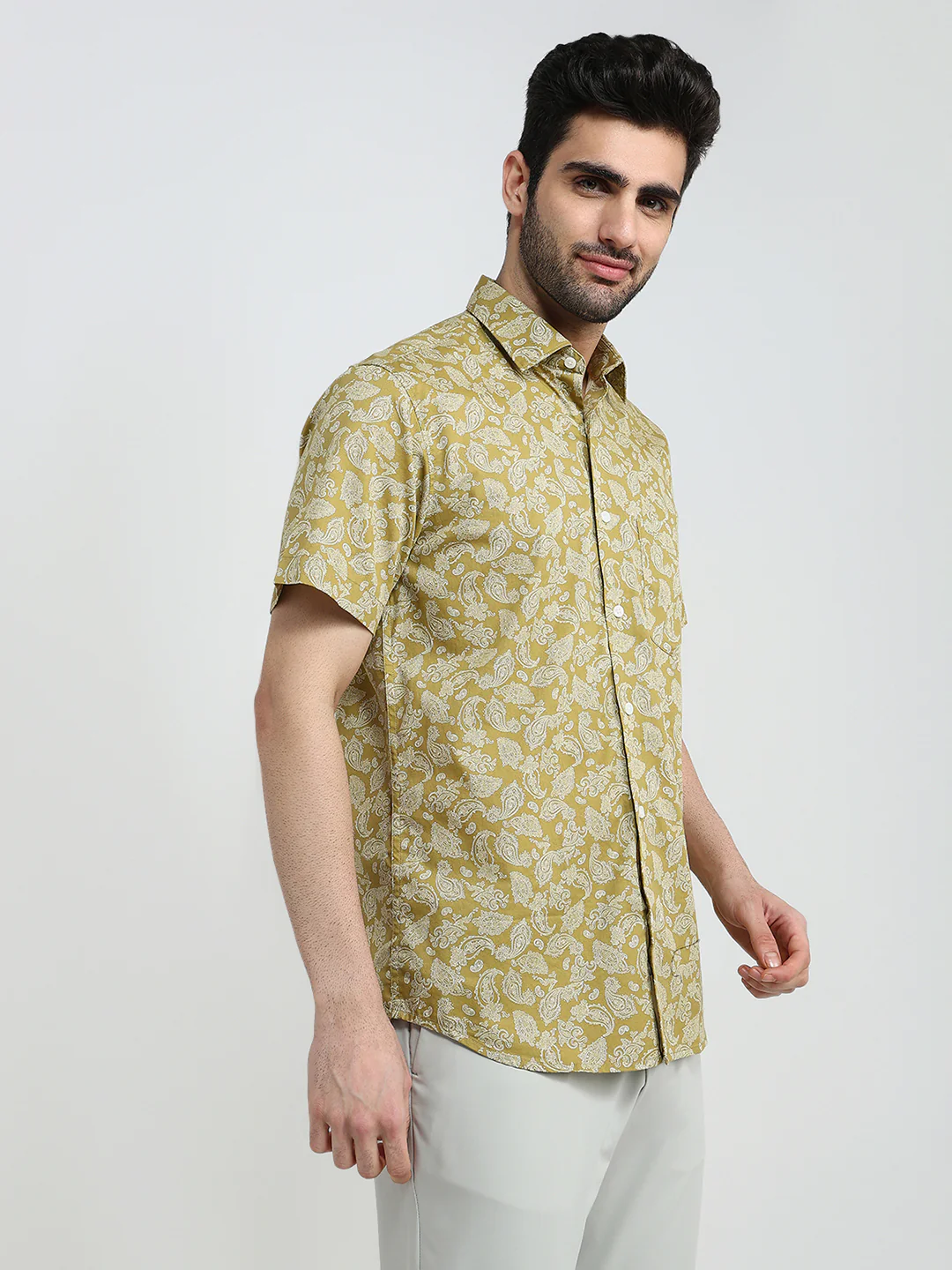 Colorplus Men Green Printed Regular Fit Cotton Half Sleeve Casual Shirt - Image 3