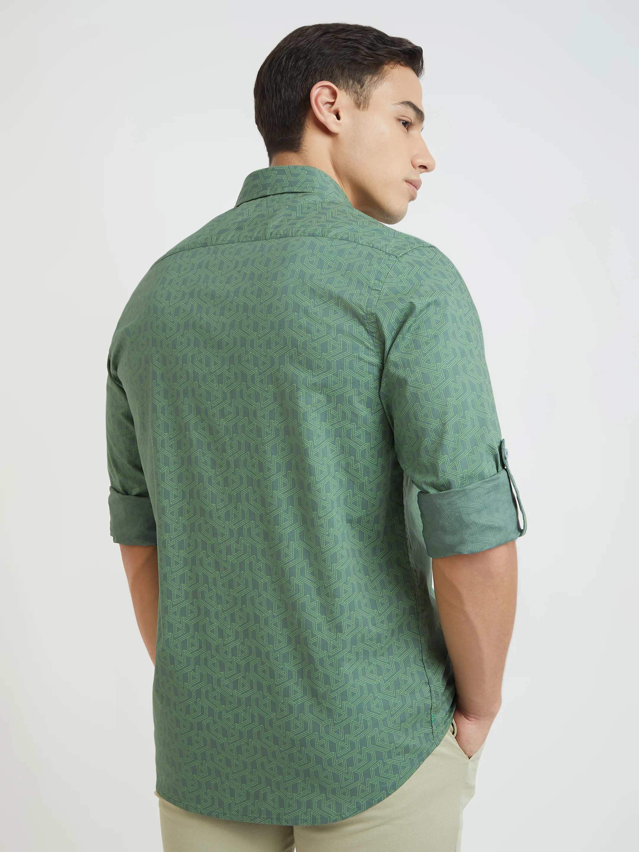 Colorplus Men Green Printed Slim Fit Cotton Blend Shirt - Image 4