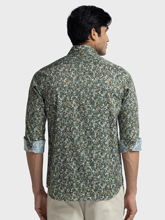 Colorplus Men Green Printed Tailored Fit Full Sleeve Spread Collar Shirt - Image 4