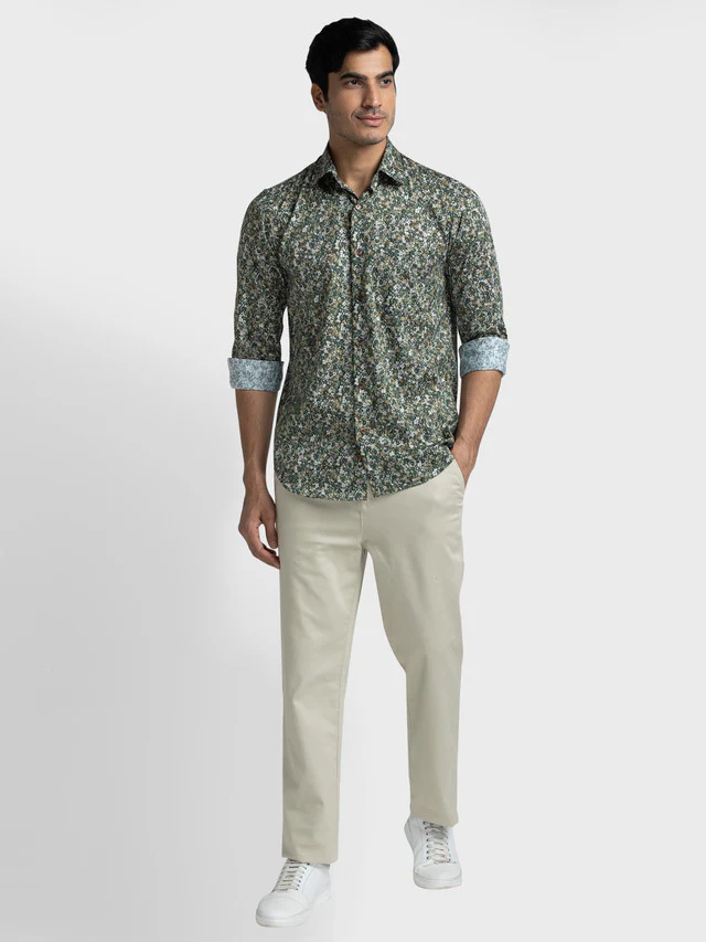 Colorplus Men Green Printed Tailored Fit Full Sleeve Spread Collar Shirt - Image 5