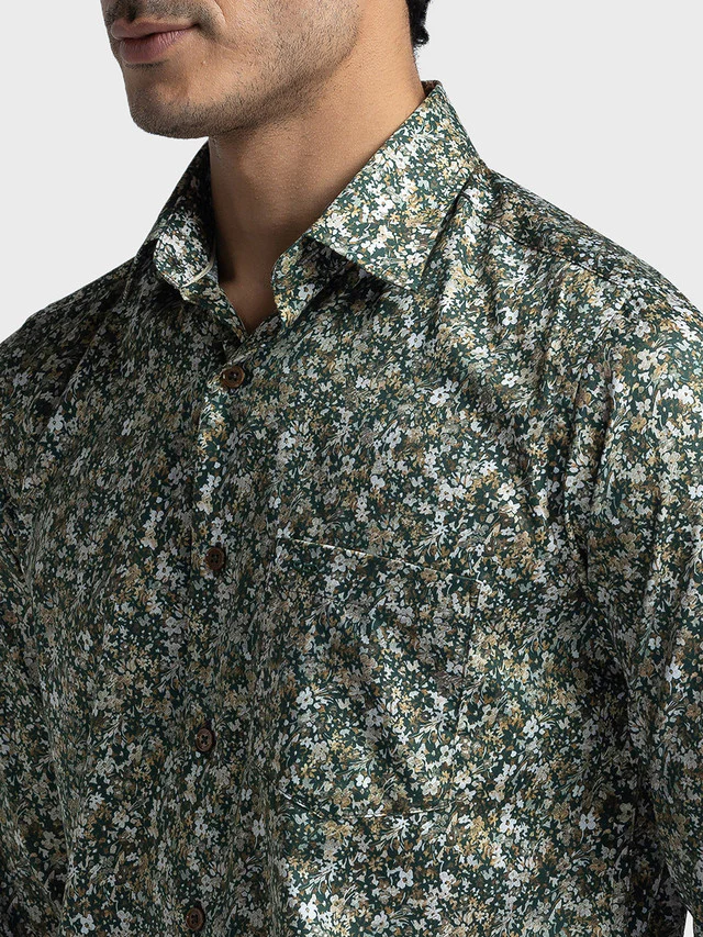 Colorplus Men Green Printed Tailored Fit Full Sleeve Spread Collar Shirt - Image 6