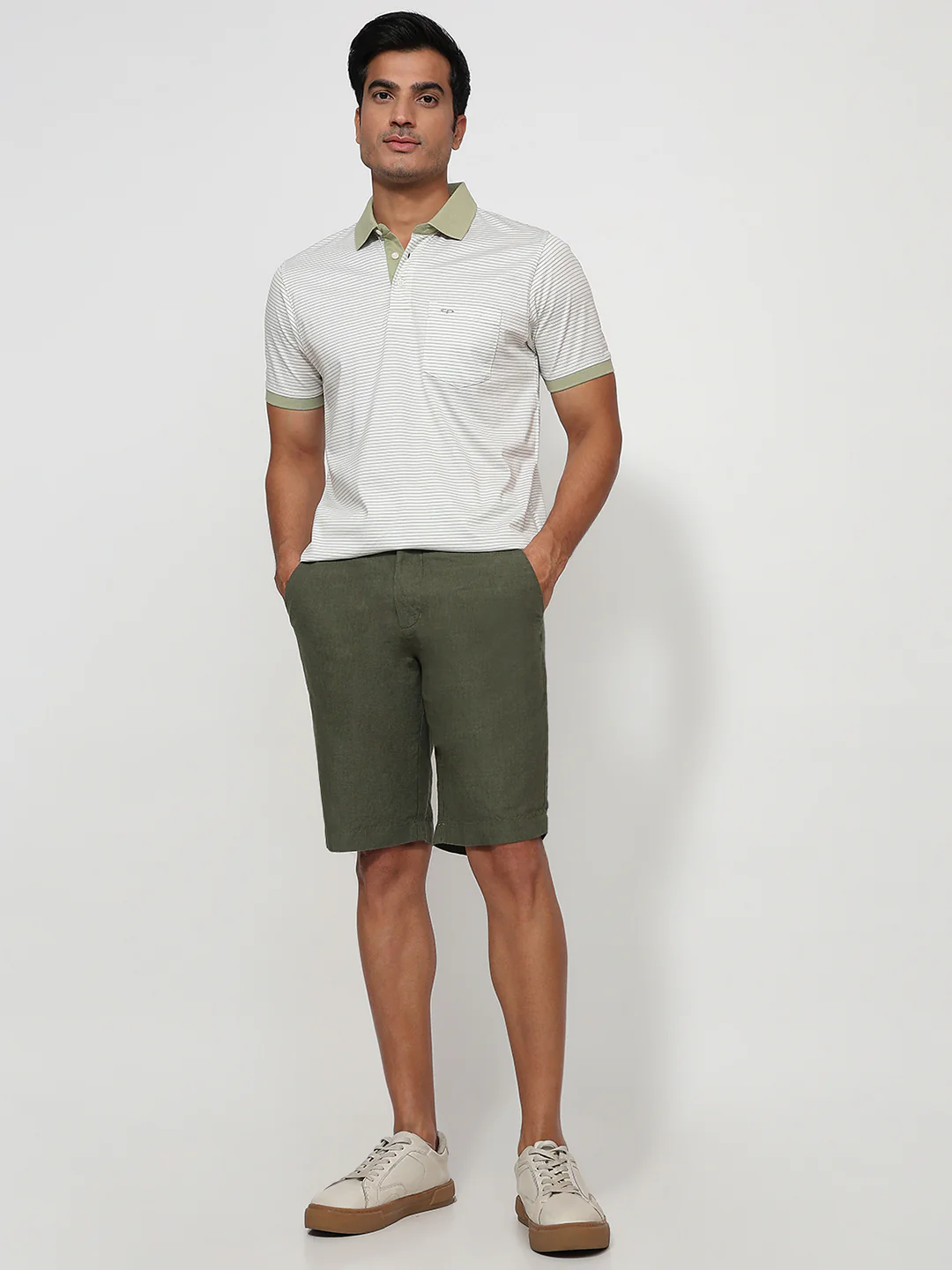 Colorplus Men Green Regular Fit Plain Linen Shorts - Image 5