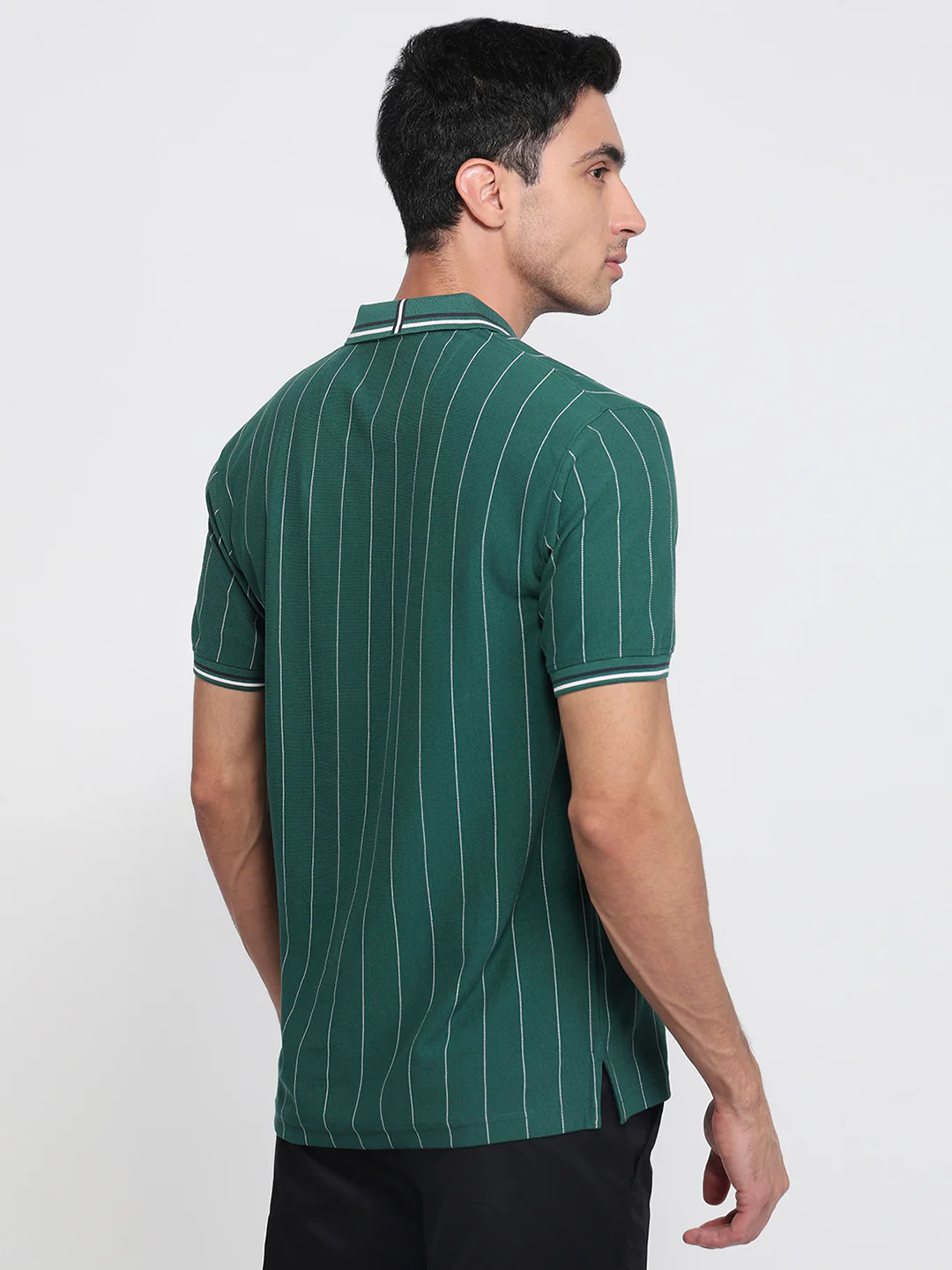 Colorplus Men Green Regular Fit Stripe Polo Neck Collar T-Shirt - Image 4