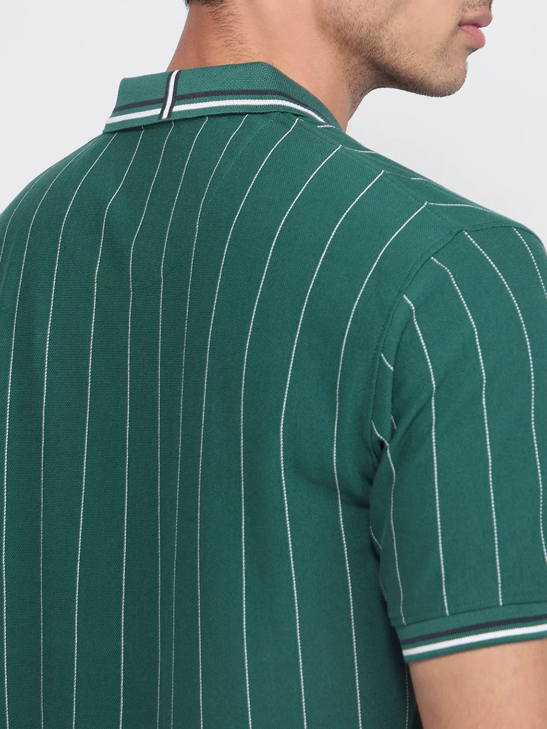 Colorplus Men Green Regular Fit Stripe Polo Neck Collar T-Shirt - Image 7