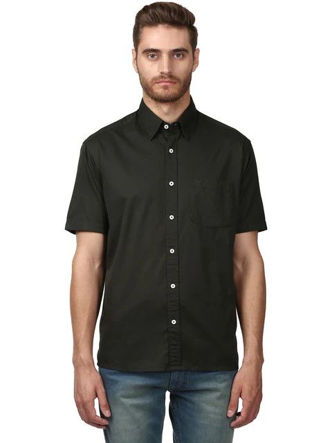 Colorplus Men Green Solid Classic Fit Cotton Shirt