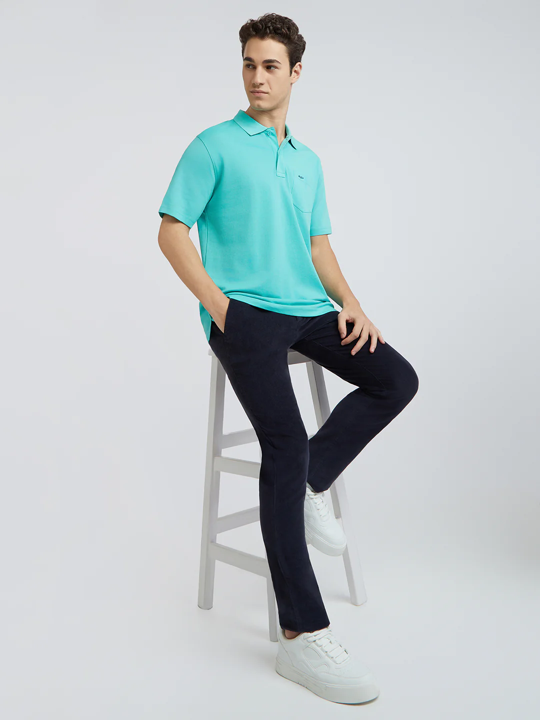 Colorplus Men Green Classic Fit Solid Polo Neck Collar T-Shirt - Image 5