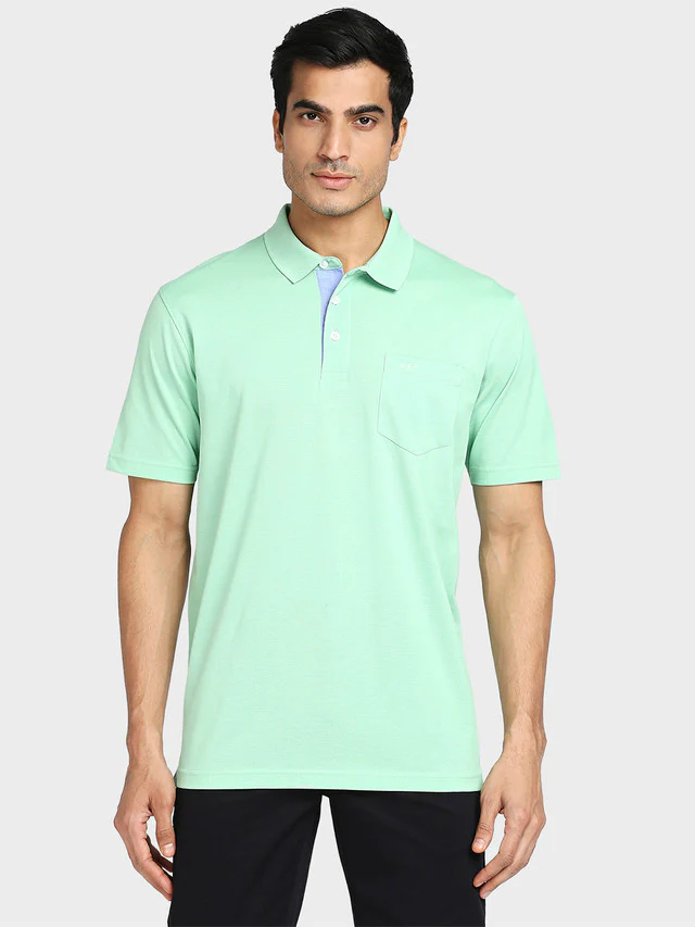 Colorplus Men Green Solid Classic Fit Half Sleeve Polo Neck T-Shirt