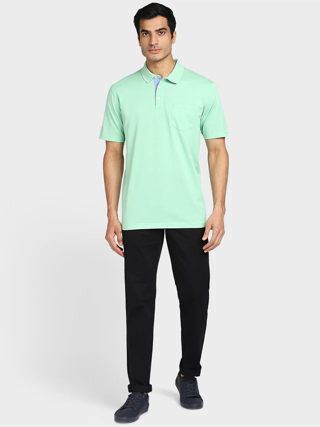 Colorplus Men Green Solid Classic Fit Half Sleeve Polo Neck T-Shirt - Image 5