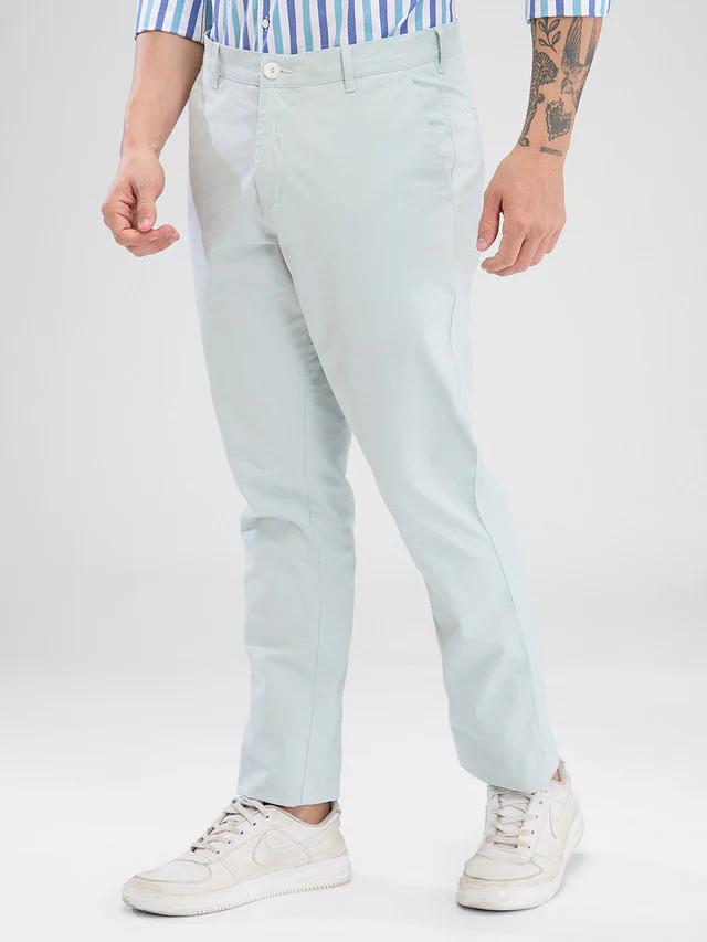Colorplus Men Green Solid Piece Dyed Slim Fit Cotton Blend Trouser - Image 3