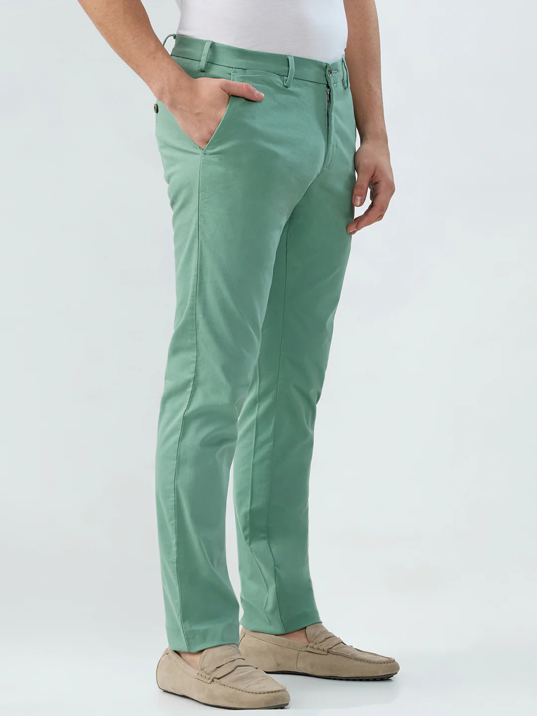 Colorplus Men Green Solid Piece Dyed Slim Fit Cotton Blend Trouser - Image 2