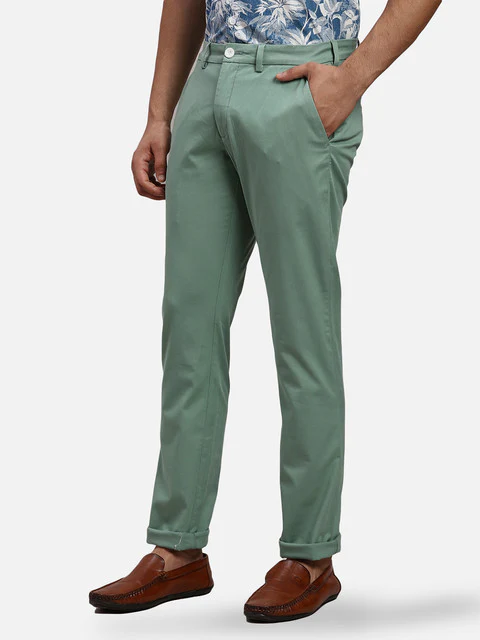 Colorplus Men Green Solid Piece Dyed Super Slim Fit Cotton Blend Trouser - Image 3