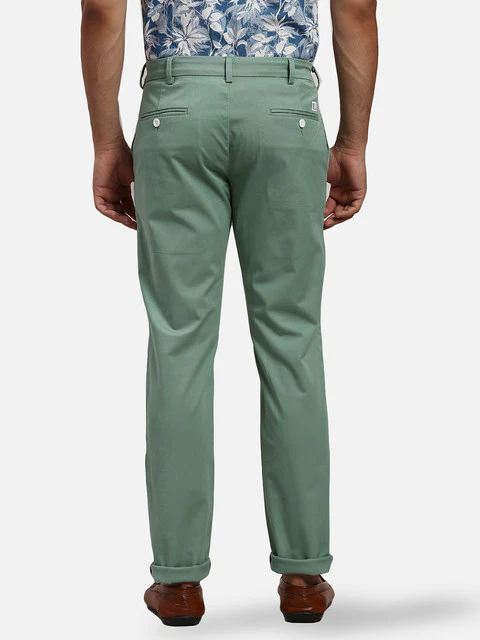 Colorplus Men Green Solid Piece Dyed Super Slim Fit Cotton Blend Trouser - Image 4