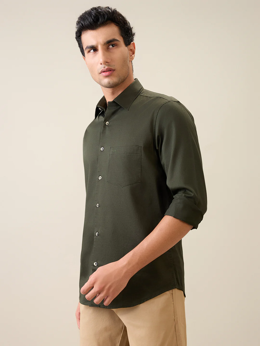 Colorplus Men Green Solid Regular Fit Cotton Blend Shirt - Image 2