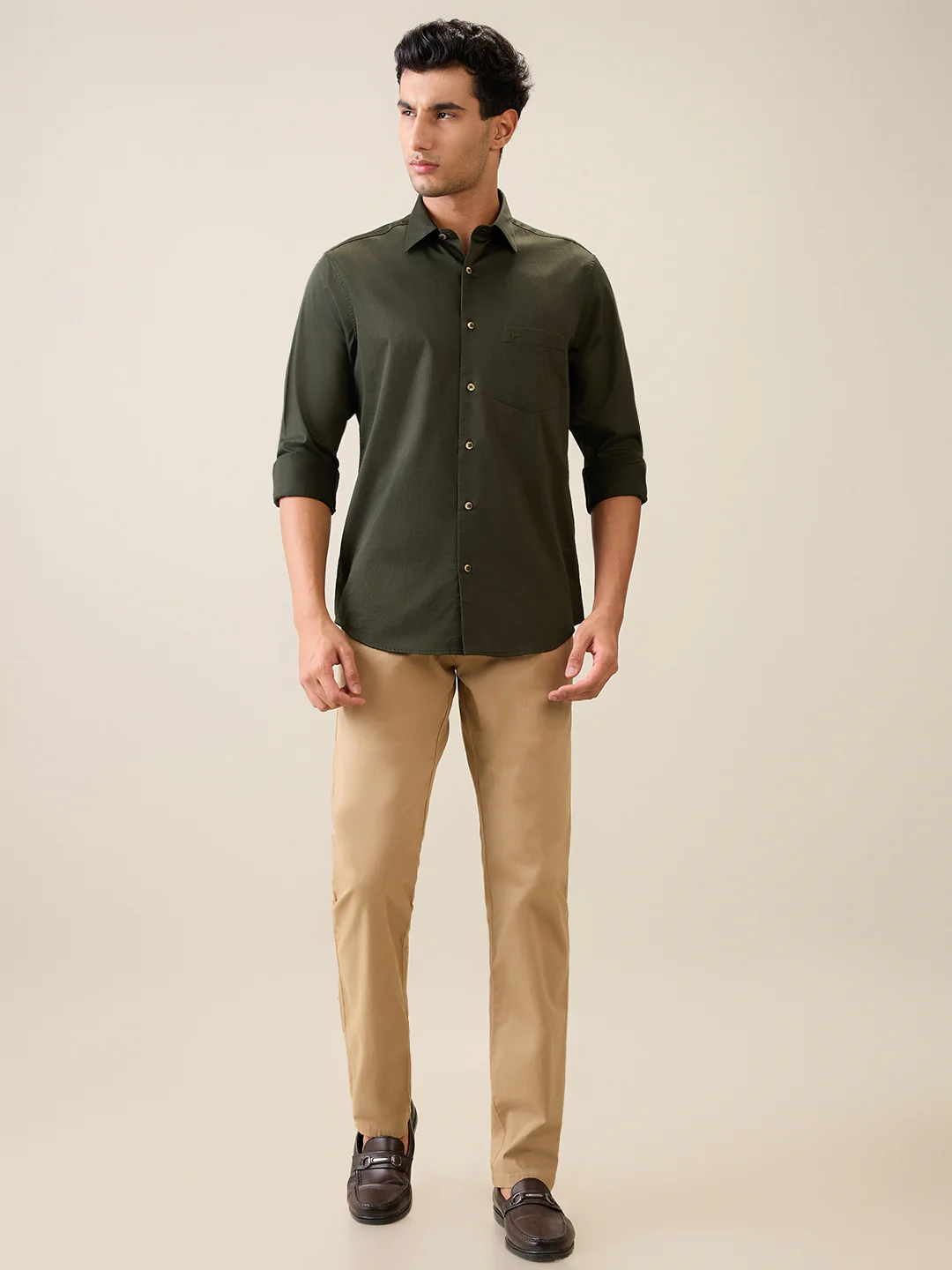 Colorplus Men Green Solid Regular Fit Cotton Blend Shirt - Image 5