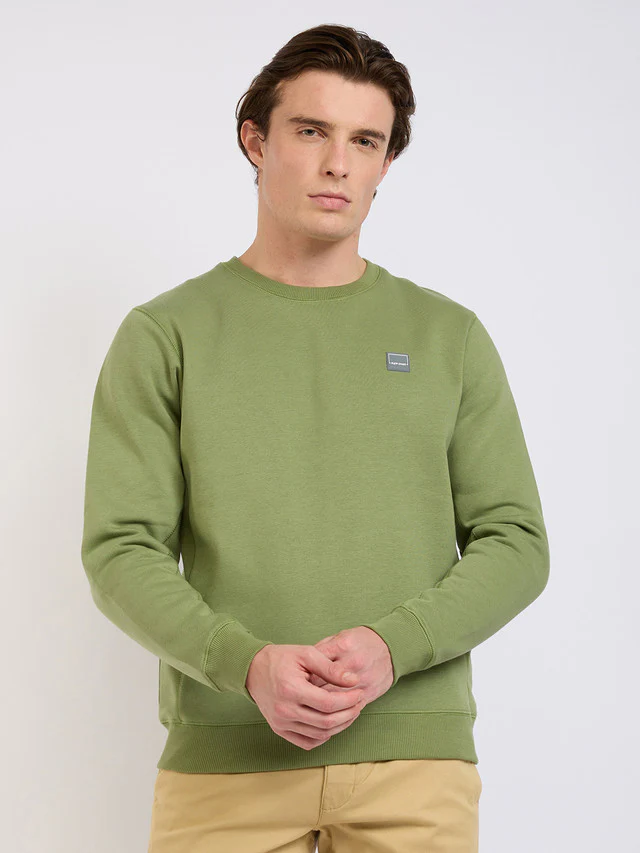 Colorplus Men Green Solid Regular Fit Cotton Blend Sweatshirt - Image 3