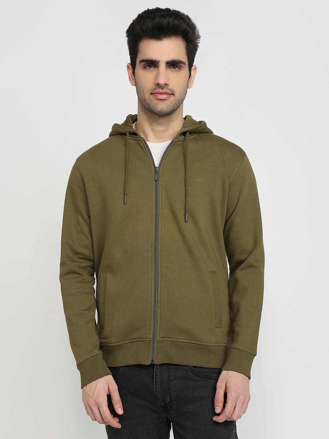 Colorplus Men Green Solid Regular Fit Cotton Blend Sweatshirt
