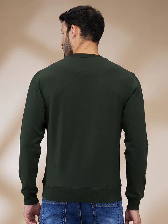Colorplus Men Green Solid Regular Fit Cotton Blend Sweatshirt - Image 4